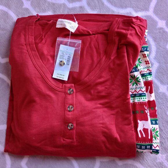 Maurices Other - NWT Maurices Pajama Set Womens 1X Red Top Christmas Reindeer PJ Pants